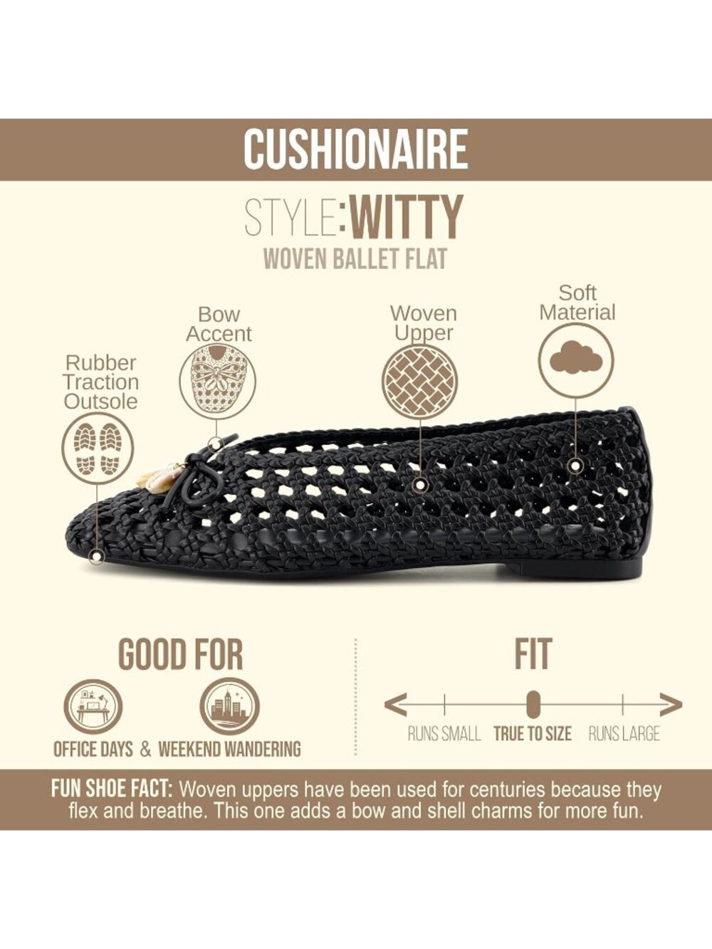 Women's Black Faux Leather Witty Hand Woven Ballet Comfortable Pointed Toe Flats - Picture 4 of 7
